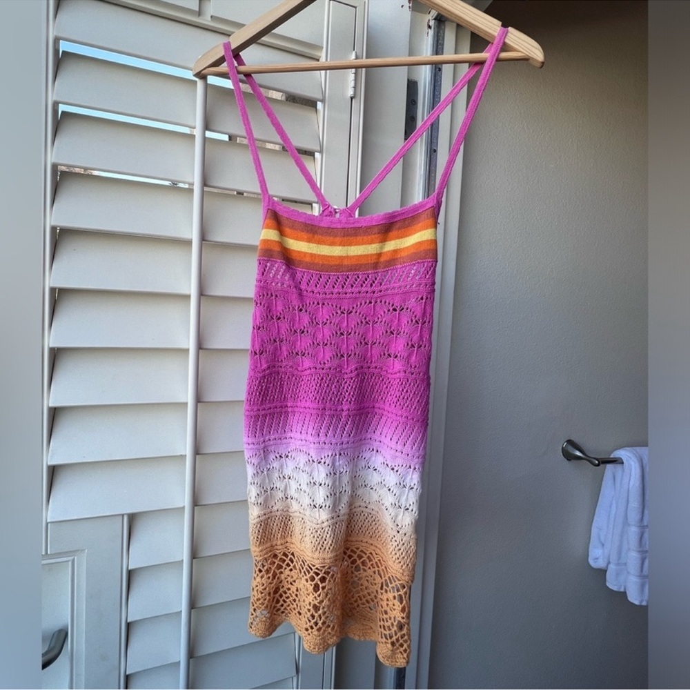 Vintage Y2K Free People Tie Dye Crochet Cami Tunic Mini Dress